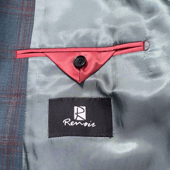 Renoir Double Vent 2 Button Blazer Jacket Mens Sz 46R Green Plaid Wool Linen - Picture 9 of 16